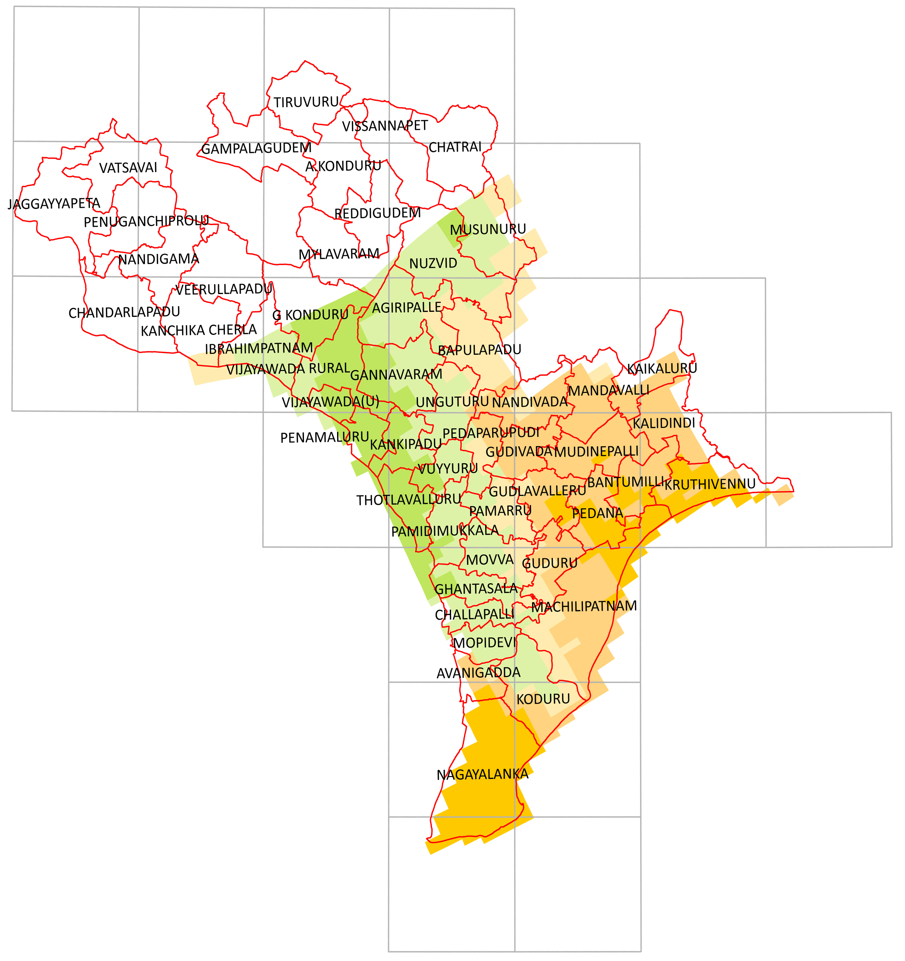 Storm surge inundation map for cyclone with wind speed 